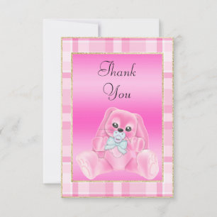 Cute Pink Bunny Baby Shower Thank You Card
