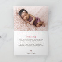 Cute Pink Bunny Birth Announcement Thank You Card