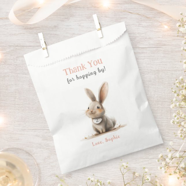 Cute Pink Bunny Birthday Thank You Favour Bags (Clipped)