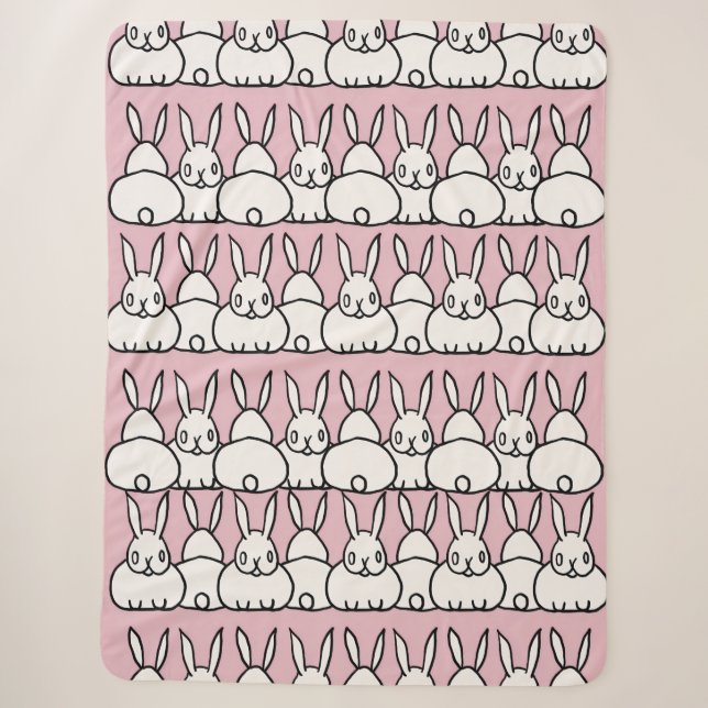 Cute Pink Bunny Blanket - Fleece - Sherpa (Front)