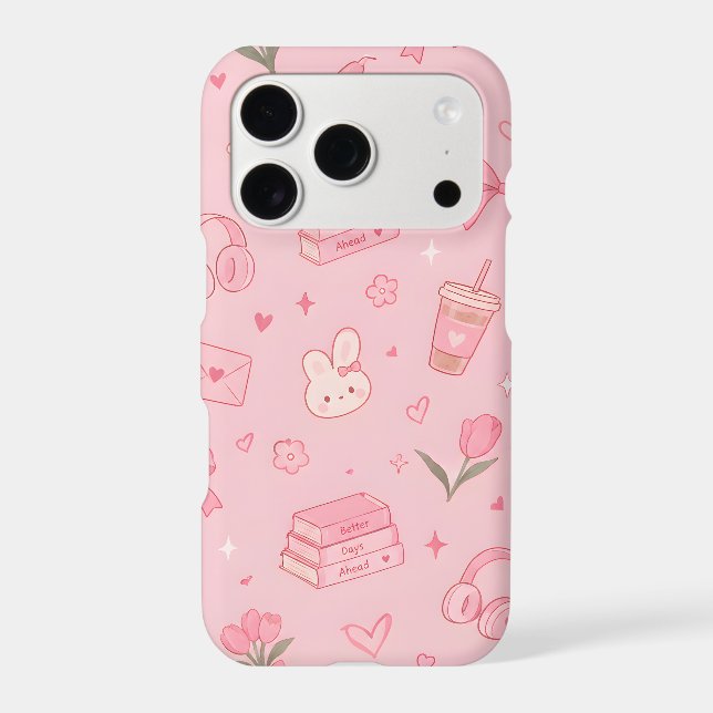 Cute Pink Bunny Bows & Tulips Coquette Pattern  (Back)
