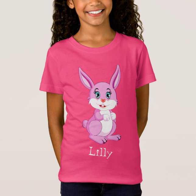 Cute Pink Bunny Cartoon T-Shirt (Front)