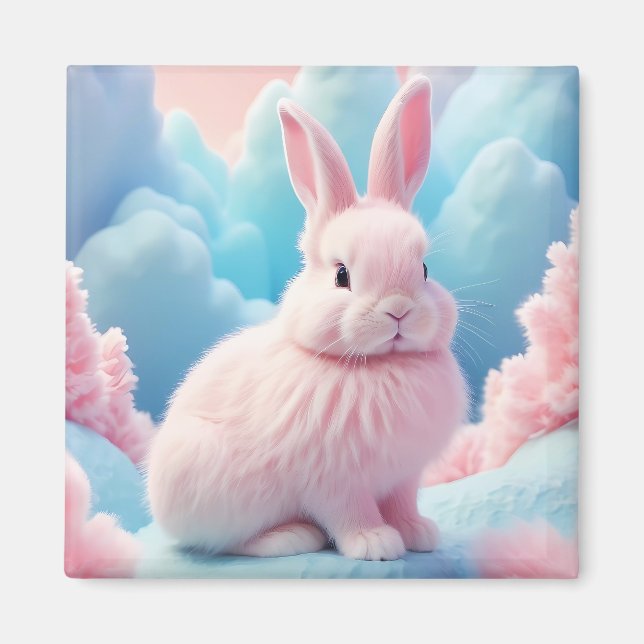 Cute Pink Bunny Cotton Candy Clouds Magnet (Front)