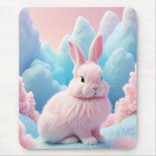 Cute Pink Bunny Cotton Candy Clouds Mouse Pad