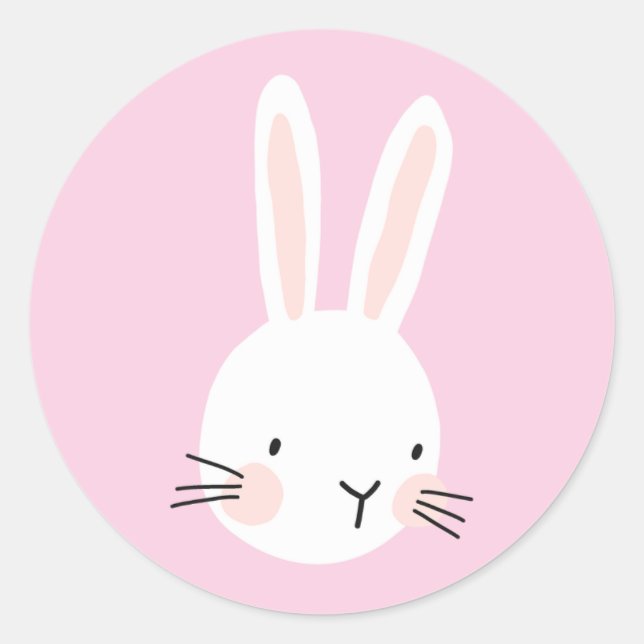 Cute Pink Bunny Custom Classic Round Sticker (Front)