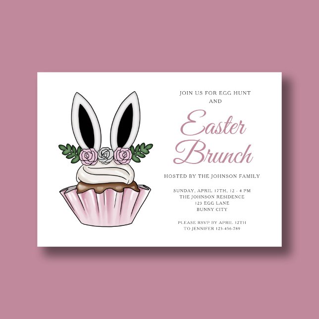 Cute Pink Bunny Ears Easter Brunch Invitation (Cute Pink Bunny Ears Easter Brunch Invitation)