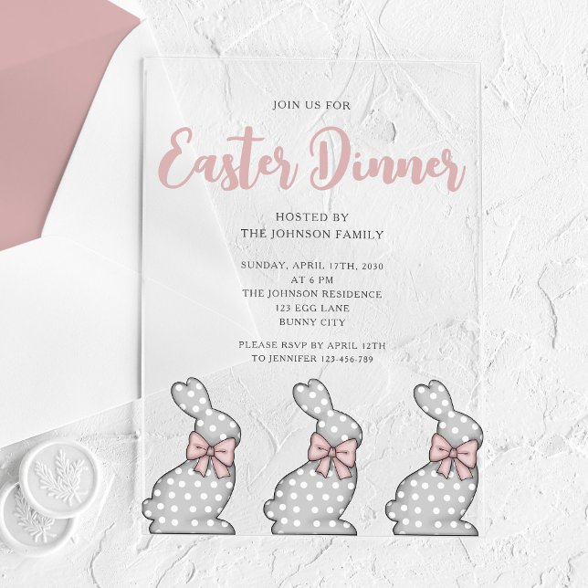 Cute Pink Bunny Easter Dinner  Acrylic Invitations (Cute Pink Bunny Easter Dinner Acrylic Invitations)