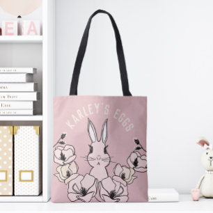 Cute Pink Bunny Flower Easter Egg Tote Bag