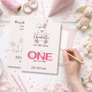 Cute Pink Bunny Girl's First Birthday  Invitation