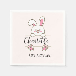 Cute Pink Bunny Girl's Let's Eat Cake Birthday Napkin