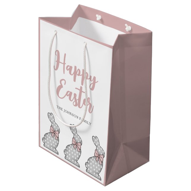 Cute Pink Bunny Happy Easter Medium Gift Bag (Back Angled)