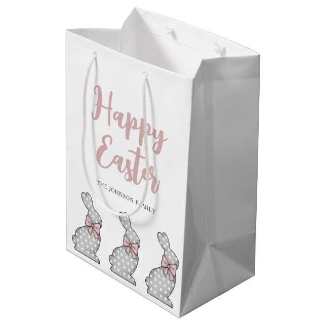 Cute Pink Bunny Happy Easter Medium Gift Bag (Back Angled)
