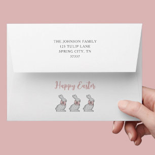 Cute Pink Bunny Happy Easter Return Address Envelope