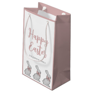Cute Pink Bunny Happy Easter Small Gift Bag