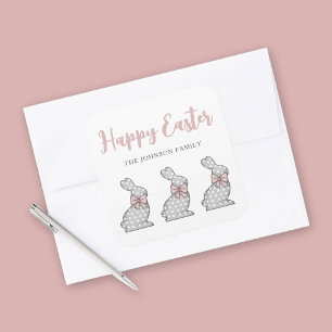 Cute Pink Bunny Happy Easter  Square Sticker