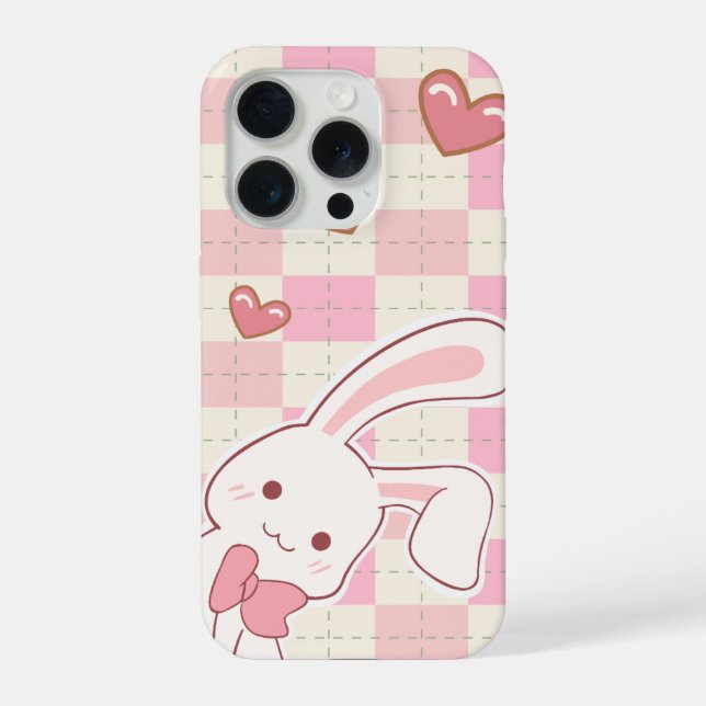 Cute Pink Bunny Phone Case | Kawaii Rabbit Heart P (Back)