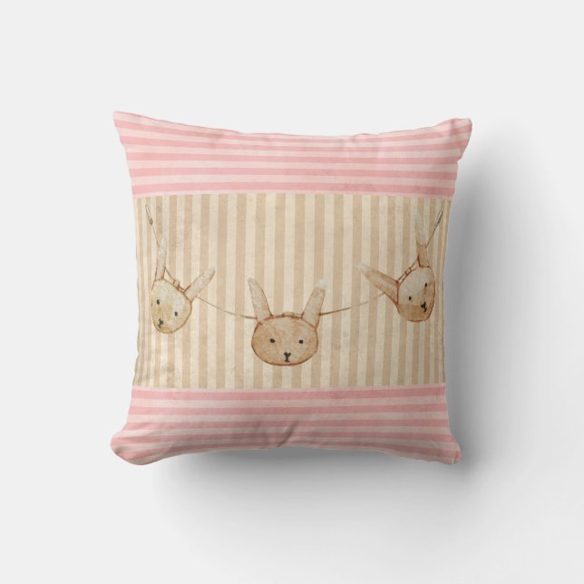 Cute Pink Bunny Rabbit Girl Cushion (Front)