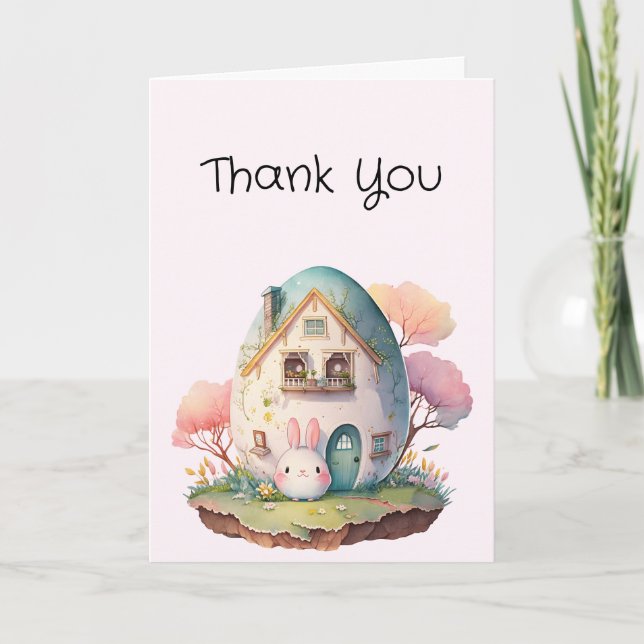 Cute Pink Bunny Rabbit Kawaii Style Thank You Card (Front)
