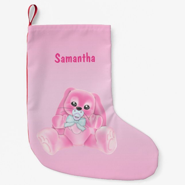 Cute Pink Bunny Rabbit Small Christmas Stocking (Front)