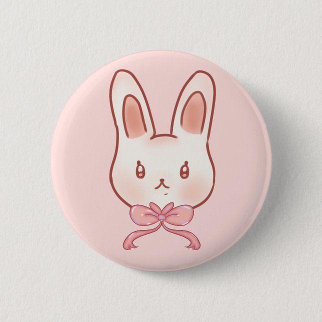 Cute Pink Bunny Ribbon Button Pin (Front)