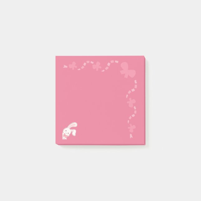 Cute Pink Bunny Ribbon Post it Notes Notepad (Front)