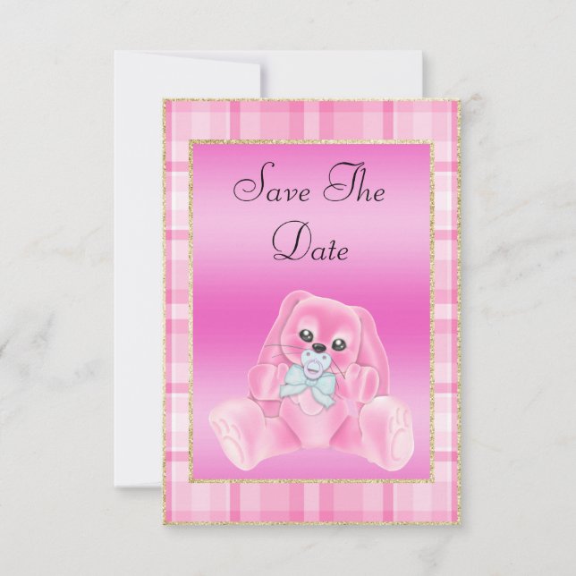 Cute Pink Bunny Save The Date Baby Shower (Front)