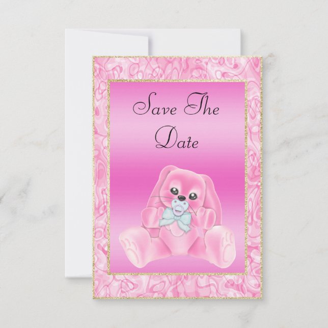 Cute Pink Bunny Save The Date Baby Shower (Front)