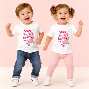 Cute Pink Bunny Shake Your Bunny Tail Easter White Toddler T-Shirt
