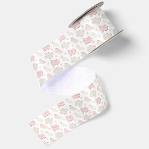 Cute Pink Bunny Shoes Pattern Satin Ribbon
