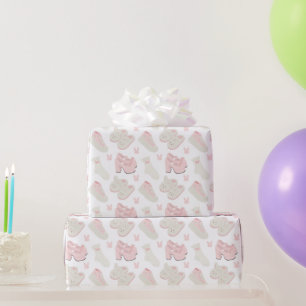 Cute Pink Bunny Shoes Pattern Wrapping Paper
