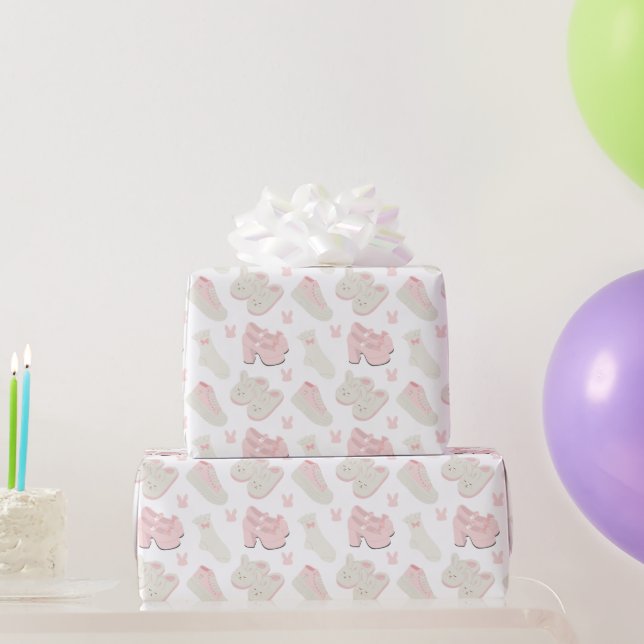 Cute Pink Bunny Shoes Pattern Wrapping Paper (Party Gifts)
