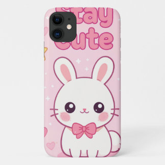 Cute Pink Bunny Stay Cute Anime Aesthetic iPhone Case-Mate iPhone Case