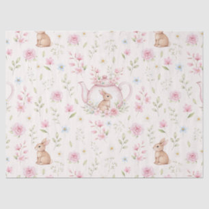 Cute Pink Bunny Teapot Floral Easter Tissue Paper