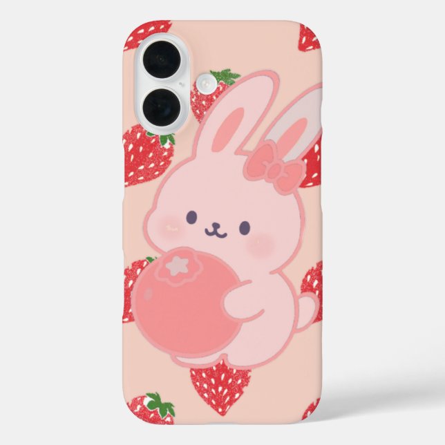 Cute Pink Bunny with Strawberry Heart  Case-Mate iPhone Case (Back)
