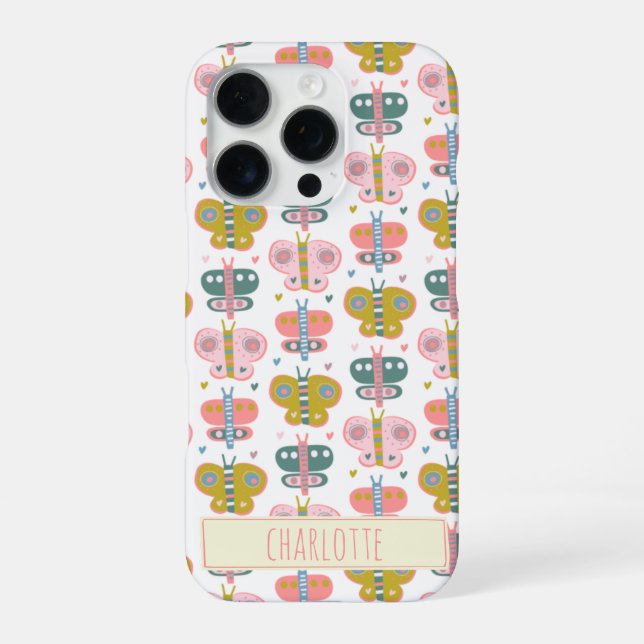 Cute Pink Butterflies Pattern Personalised Name iPhone Case (Back)