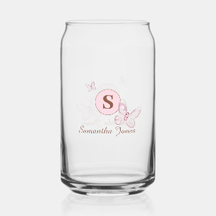 Cute Pink Butterflies Personalised Can Glass
