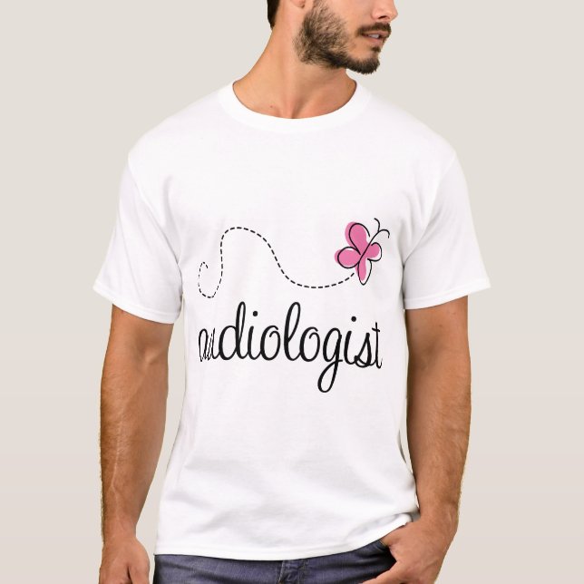 Cute Pink Butterfly Audiologist T-Shirt (Front)