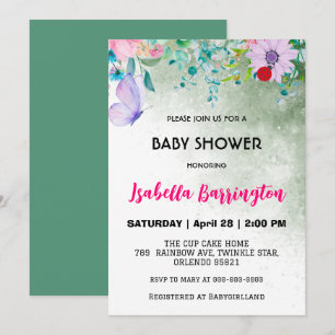Cute pink butterfly Blush flowers baby shower girl Invitation