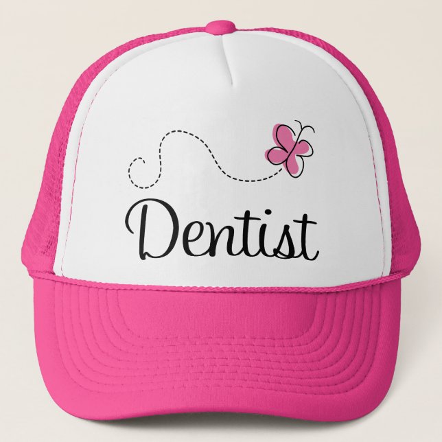 Cute Pink Butterfly Dentist Trucker Hat (Front)