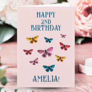 Cute Pink Butterfly Girl Birthday Party  Card