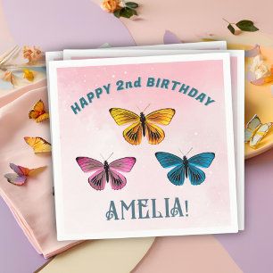 Cute Pink Butterfly Girl Birthday Party  Napkin