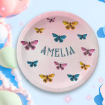 Cute Pink Butterfly Girl Birthday Party  Paper Plate<br><div class="desc">Cute Pink Butterfly Girl Birthday Party Paper Plates. Celebrate your little one’s special day with this butterfly-themed birthday plates perfect for a girl's birthday party! Featuring a soft pink gradient background, colourful butterflies, and a personalised centerpiece, this plates adds a magical touch to any celebration. Customise it with your child’s...</div>