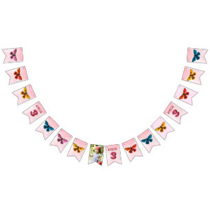 Cute Pink Butterfly Girl Birthday Party Photo Bunting
