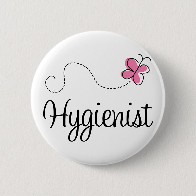 Cute Pink Butterfly Hygienist 6 Cm Round Badge (Front)