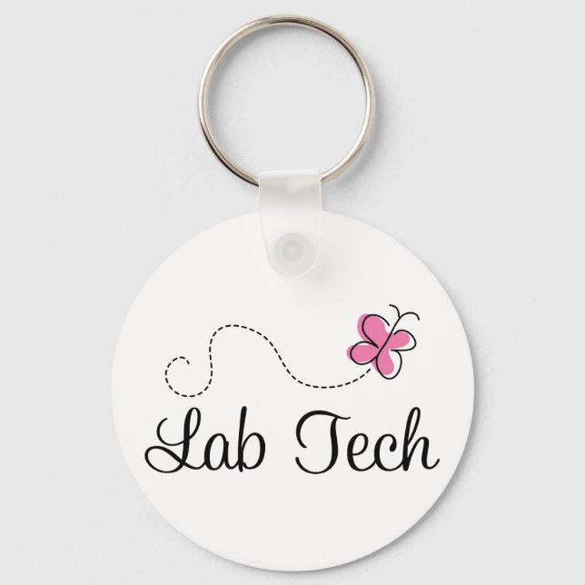 Cute Pink Butterfly Lab Tech Key Ring (Front)