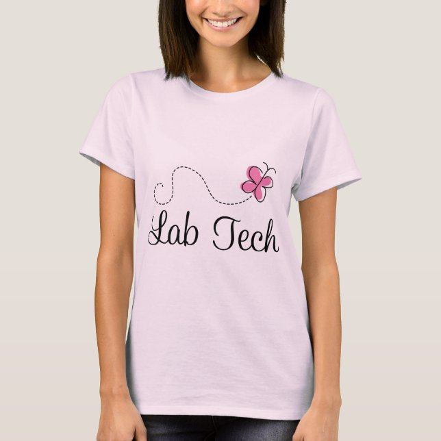 Cute Pink Butterfly Lab Tech T-Shirt (Front)