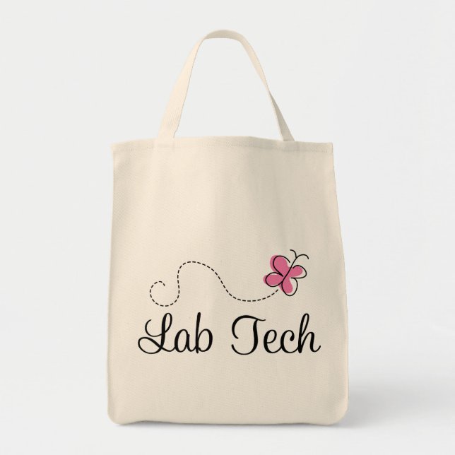 Cute Pink Butterfly Lab Tech Tote Bag (Front)