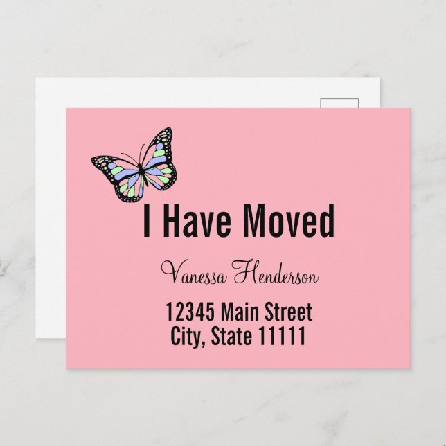 Cute Pink Butterfly Moving Announcement  Postcard (Front/Back)