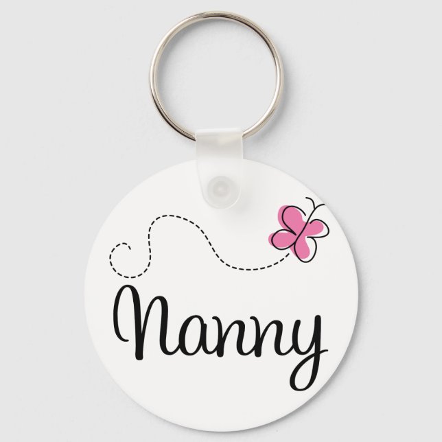 Cute Pink Butterfly Nanny Key Ring (Front)