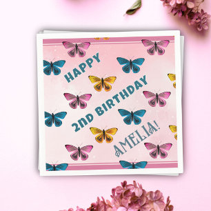 Cute Pink Butterfly Pattern Girl Birthday Party  Napkin